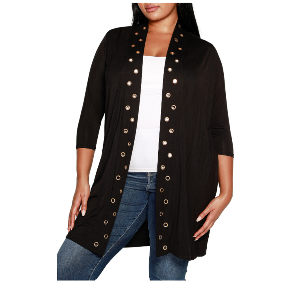 Belldini Women's Black Grommet-Trim Duster Cardigan Sweater Plus Size 2X 11885